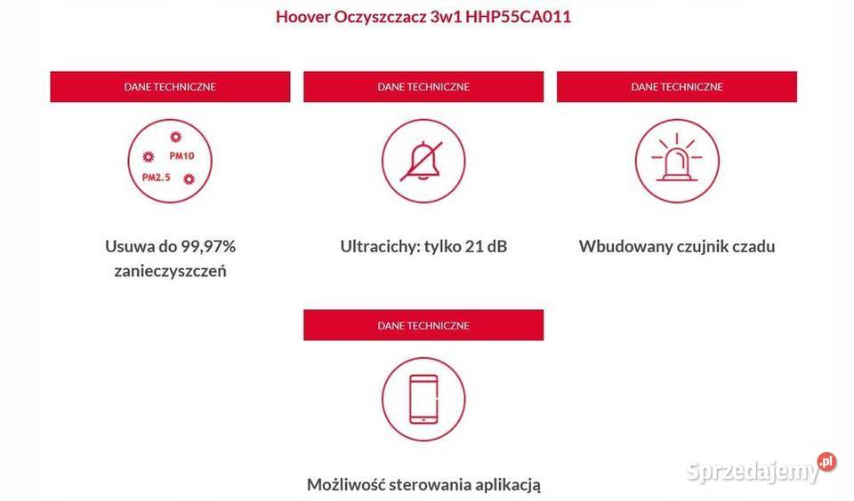 Nowy Oczyszczacz Powietrza Hoover HPURIFIER 500 Nowe Bielice