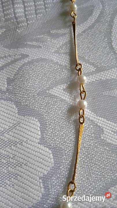 PIĘKNY ZŁOCONY NASZYJNIK Z PEREŁKAMI Piła