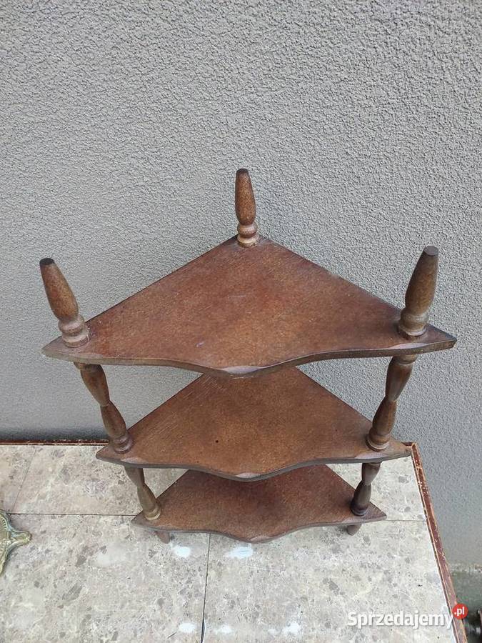 Stara drewniana półka narożna mała etażerka F001 Tczew