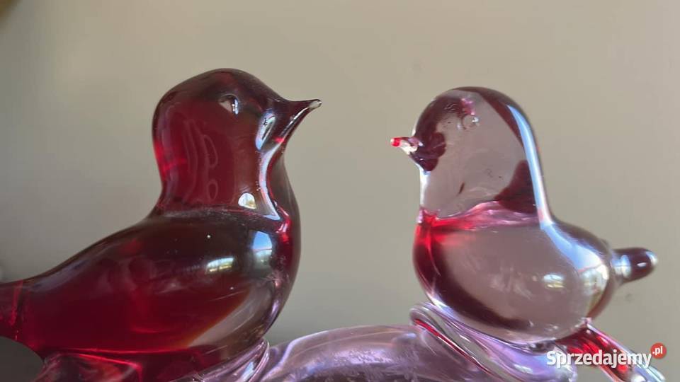 Szklana figurka 2 Ptaszki na gałęzi Z czerwono Gdańsk