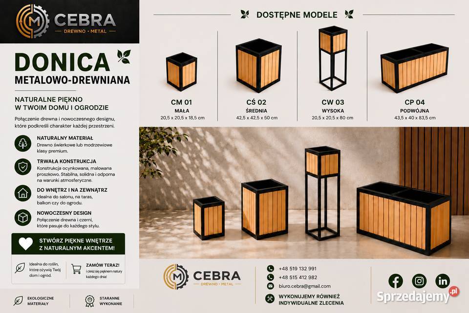 Donica LOFT 205x205x185 czarna rama drewno śląskie Rychwałdek