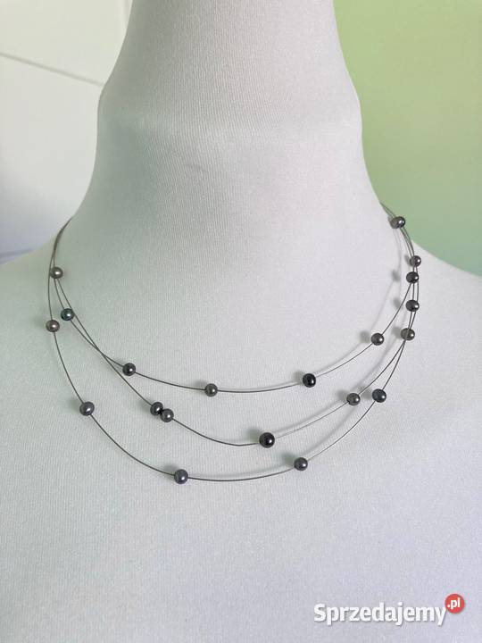 Nowy potrójny srebrny naszyjnik koraliki srebro Nisko