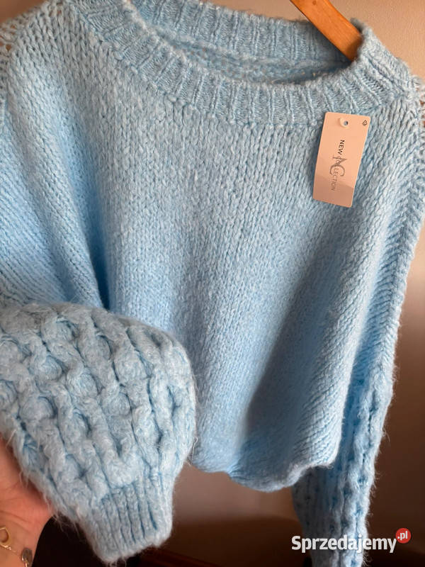 Sweter damski gruby splot oversize niebieski Swetry i golfy Szczecin