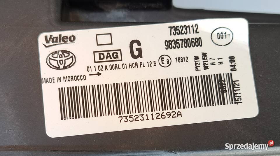 Lampa Prawa Toyota ProAce City Valeo Oryginał Mielęcin
