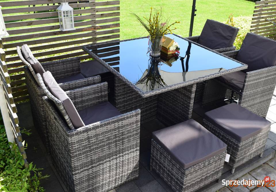 zestaw mebli tulipan 8 osob 4 foteli 4 puf szary Bosutów