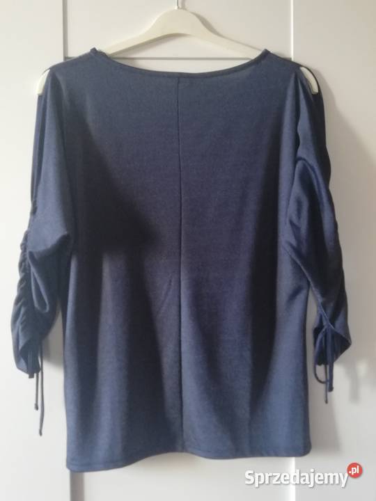 Mieniąca bluzka wiskozowa z dżetami łódka granat Warszawa