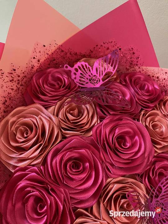 Bukiet 17 róż ze wstążki handmade Dąbrowa Górnicza