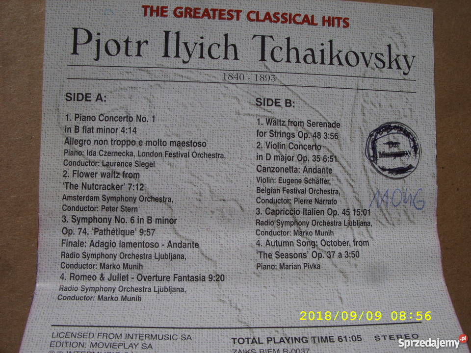 P CZAJKOWSKIPIANO KONCERTO NO1 kaseta audio Wołów