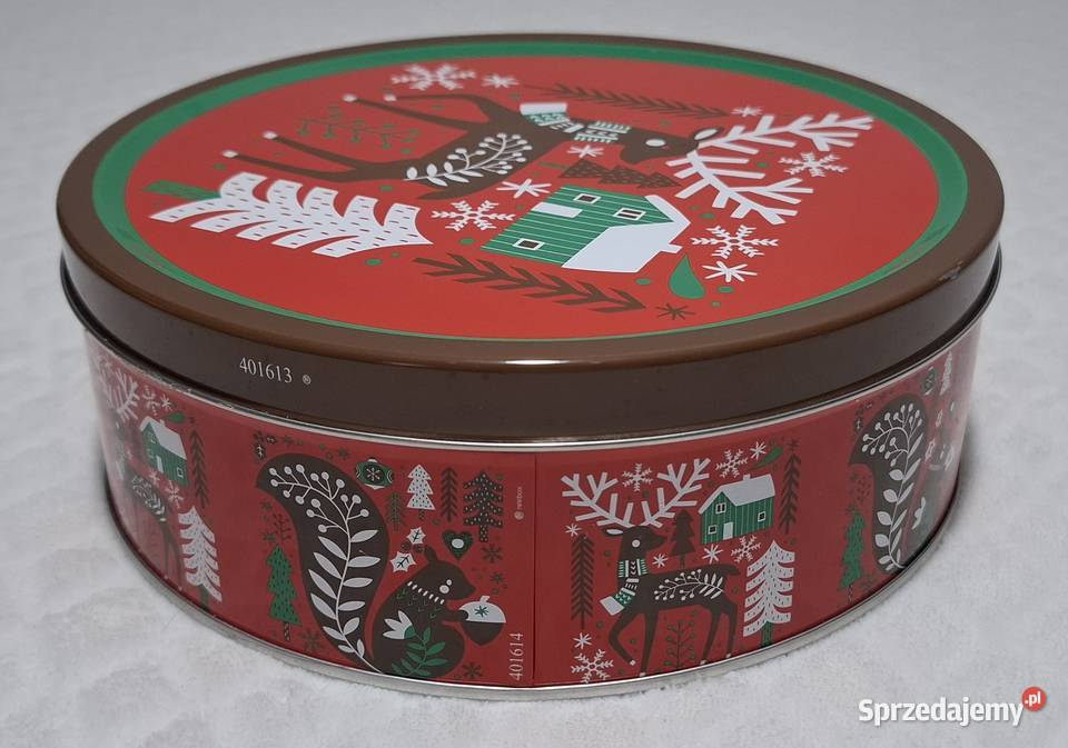 Pojemnik metalowy z pokrywką okrągły renifer Boże Narodzenie Czeladź