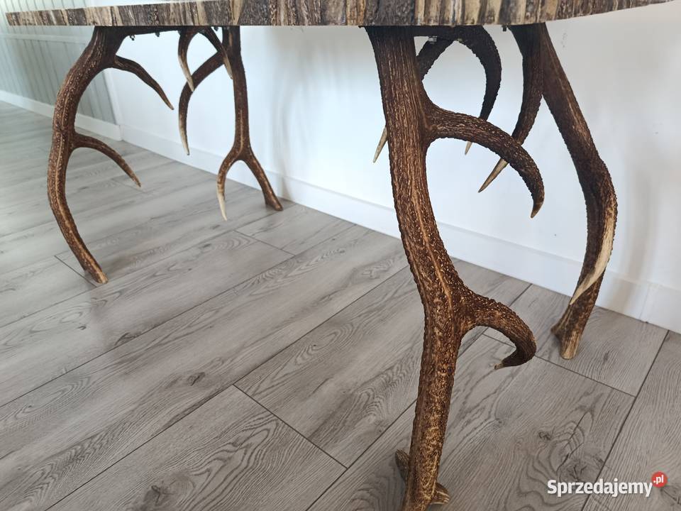 Duży Stół Myśliwski z Poroża Jelenia Rękodzieło Brodnica