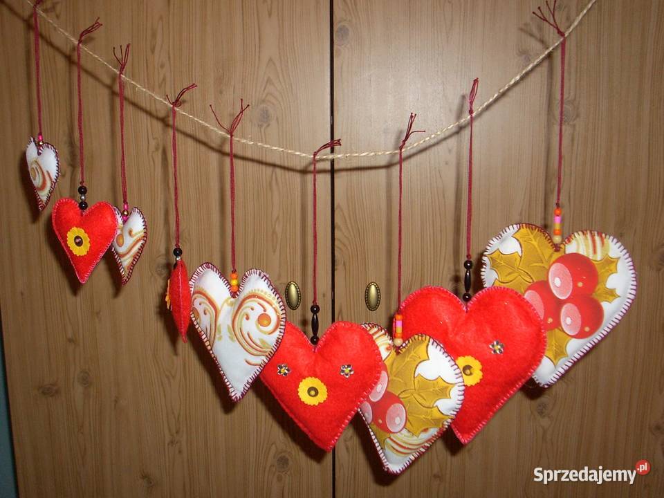 Bombki serduszka rękodzieło 9 sztuk Dekoracje i ozdoby lubelskie