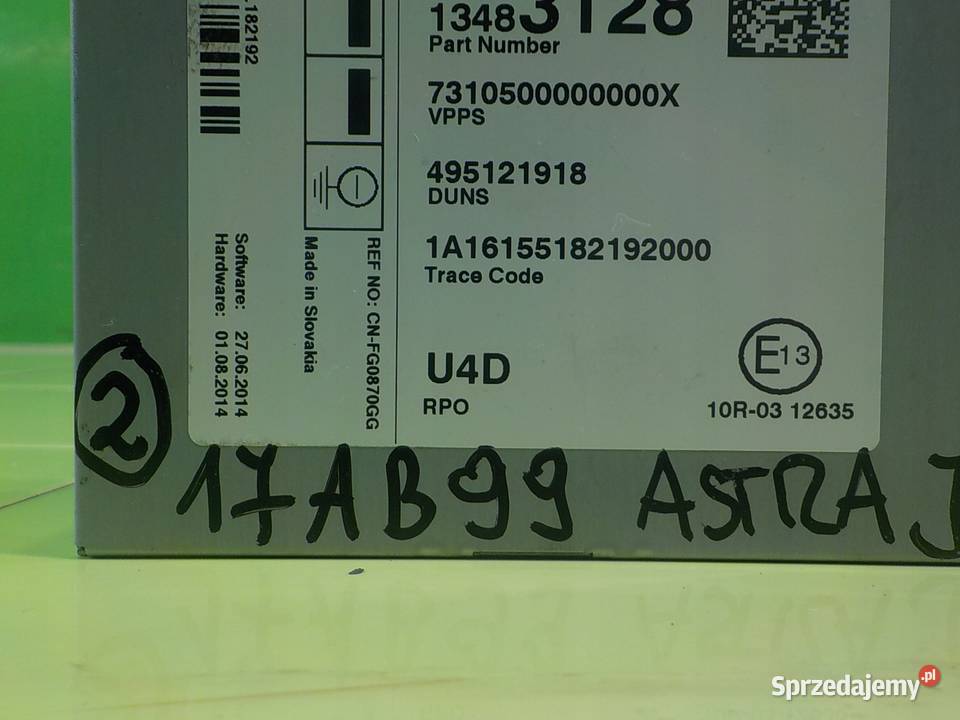 OPEL ASTRA J GTC 14T 16r 3D modul sterownik Wyposażenie elektryczne Suków