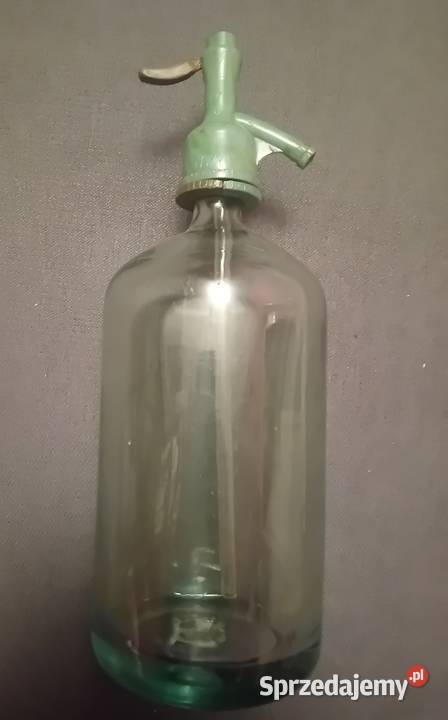 Szklany syfon z ebonitową głowicę lata 50e60e XX Koźminek