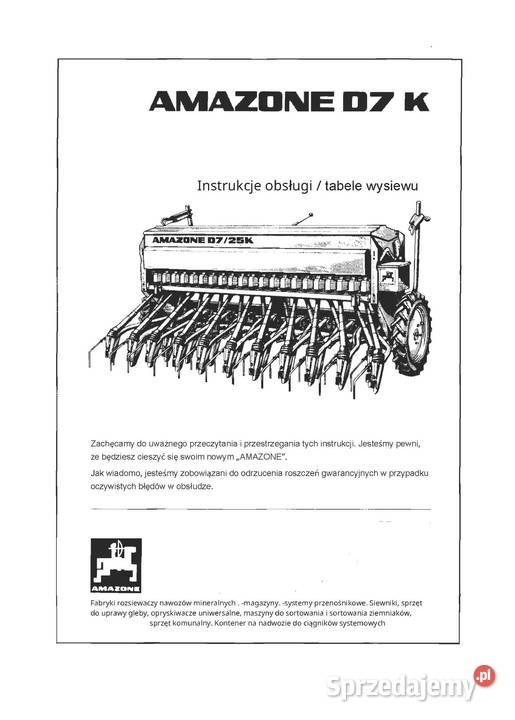Instrukcja obsługi D7 K Amazone K25 25K Tabele Szamotuły