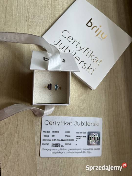 Pierścionek ametyst topaz diamenty 333 złoto Nisko