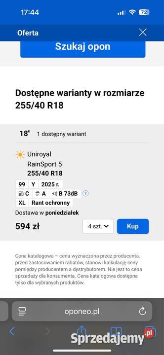 UNIROYAL Rain Sport 5 255 40 18 99Y XL NOWE Gdańsk