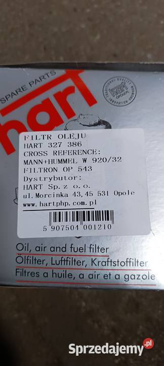 Filtr oleju Hart 327386 FILTRON OP543 FORD Koronowo