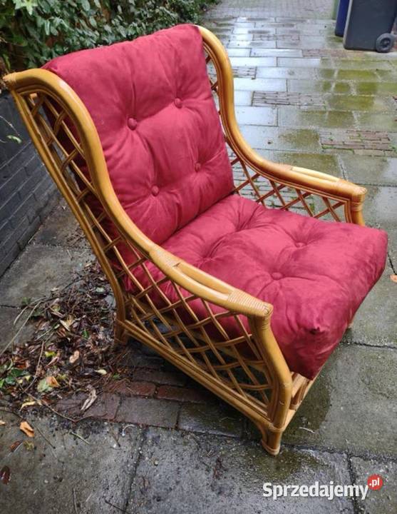 Duży piękny i wygodny Fotel z jasnego ratanu Łódź