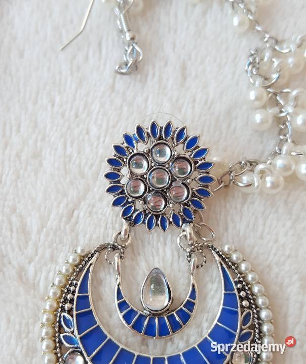 Długie kolczyki niebieski srebrny kolor Szczecin sprzedam