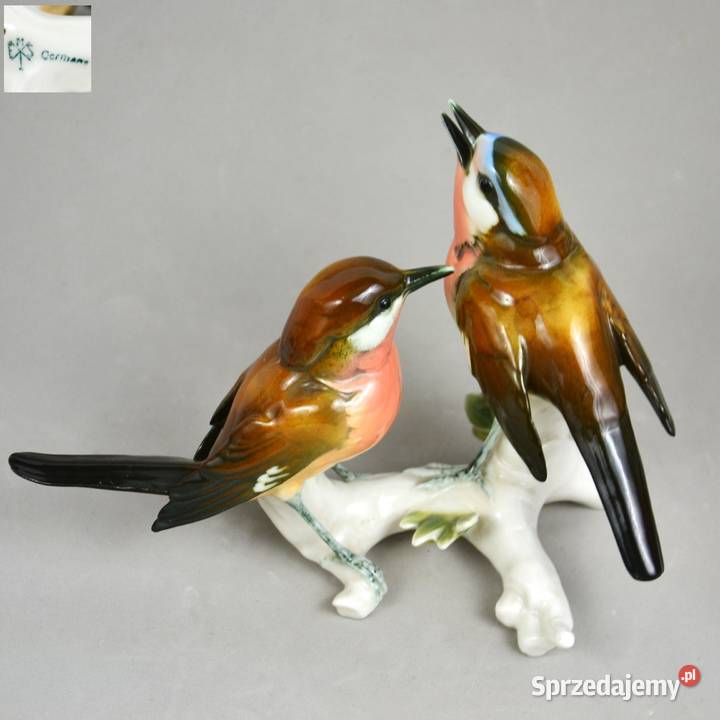 Para ptaszków na gałązce sygnowana Karl Ens Bronisze