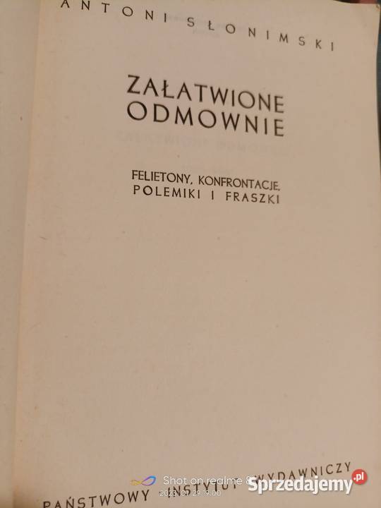 Słonimski Załatwione odmownie książki Warszawa Rok wydania 1990 sprzedam