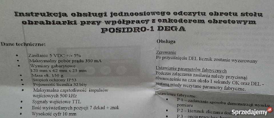 Jednoosiowy odczyt obrotu stołu obrabiarki śląskie
