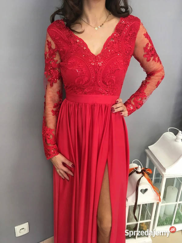 szybka wyprzedaż koronkowa czerwona sukienka 38 śląskie Sosnowiec