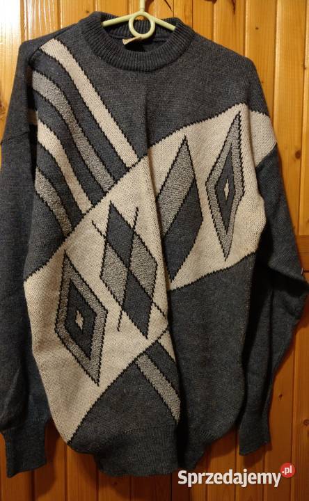 Sweter z wełny szetlandzkiej niebieski z białym
