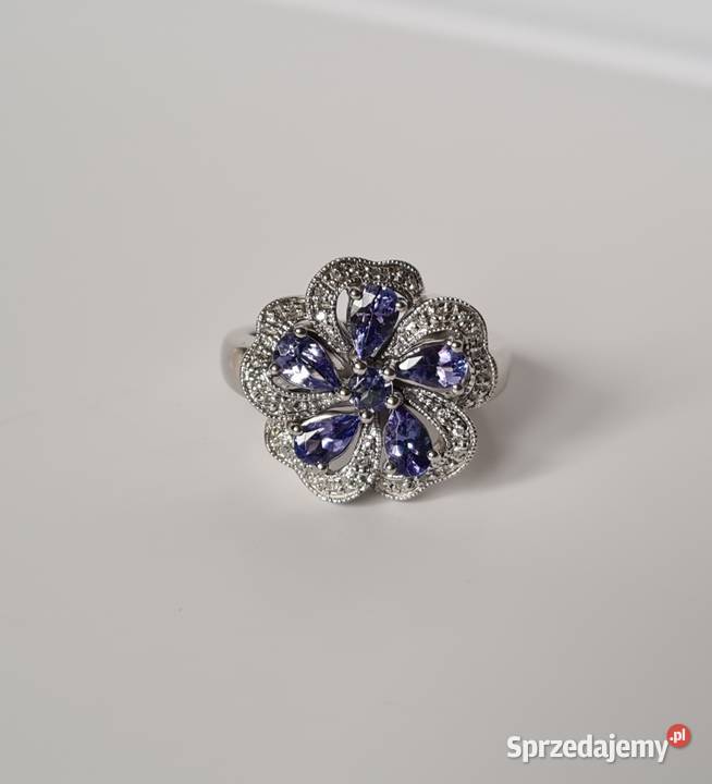 Srebrny pierścionek z tanzanitami i diamentami Otwock