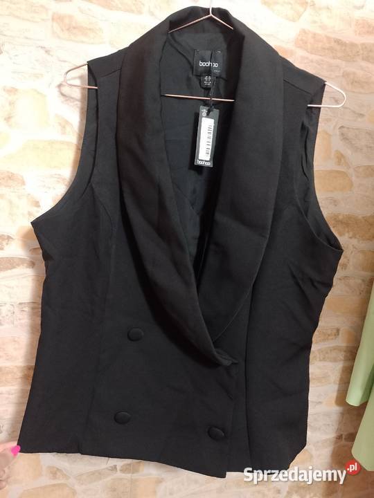 44XXL Boohoo Czarna kamizelka garniturowa z Kraków