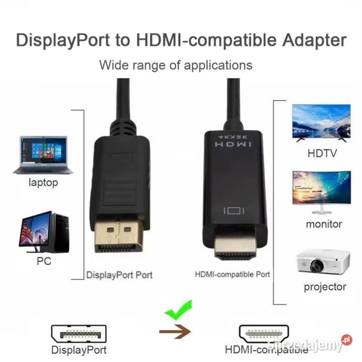 Kabel przewód DisplayPort DP do HDMI nowy 17m Kraków