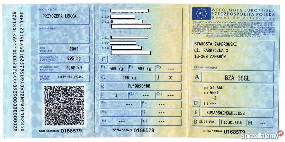 przyczepka SYLAND A6002 zarejestrowana Dmochy-Wochy