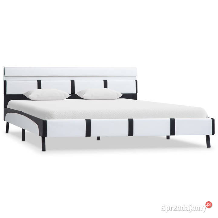 Rama łóżka z LED biała sztuczna skóra 140 x 200
