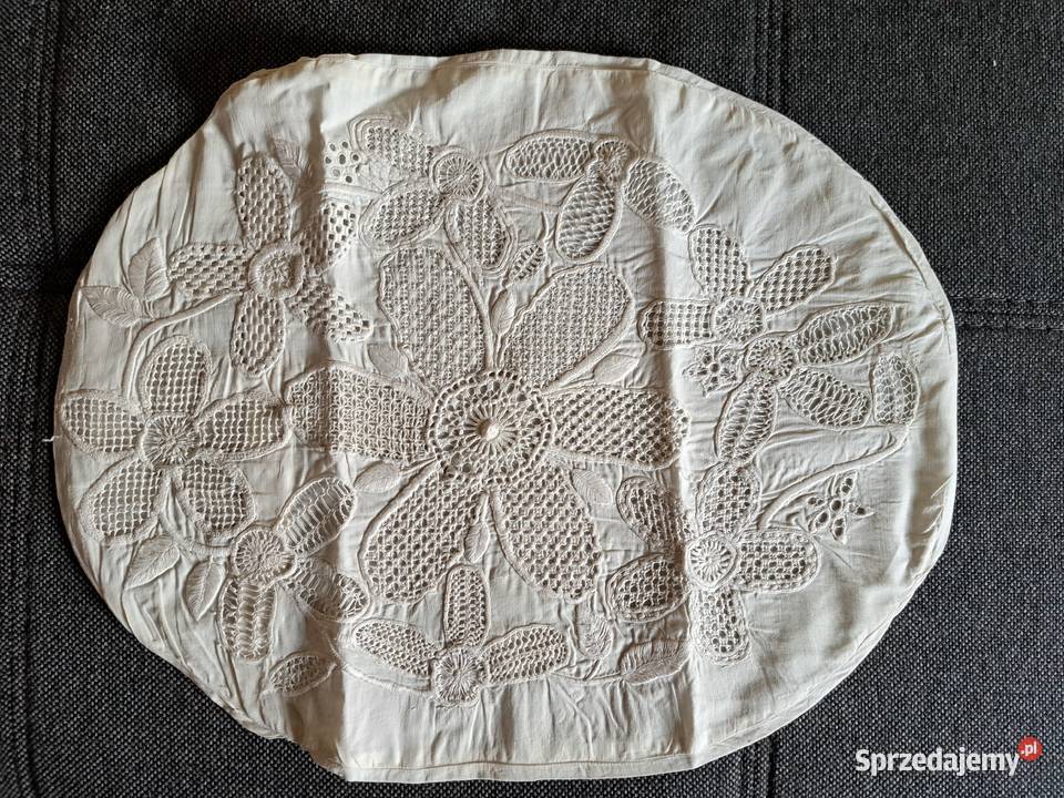 Poszewka na poduszkę owal 34x42 haftowana stara Łódź