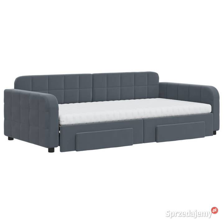 Sofa rozsuwana z szufladami ciemnoszara aksamit 71cm Warszawa