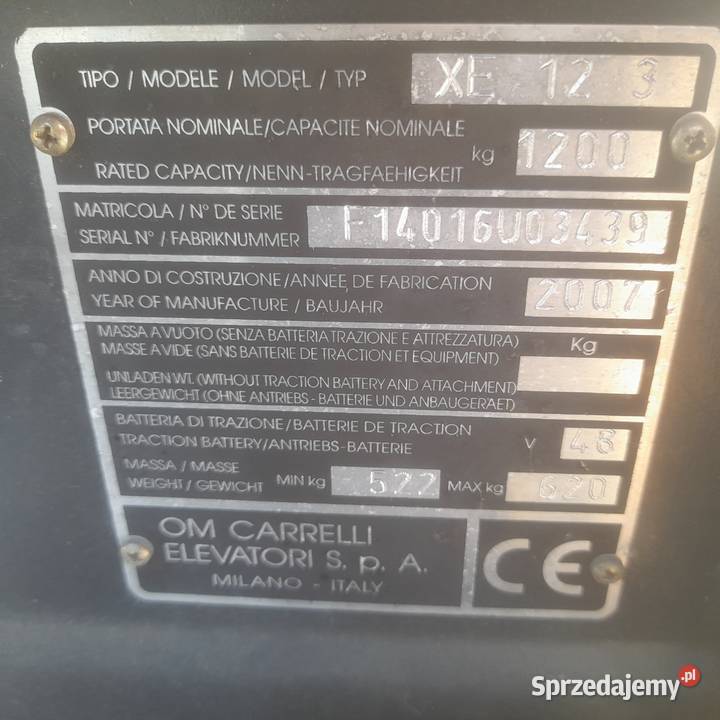 Wózek widłowy elektryczny włoski udźwig 1200 elektryczny Frampol