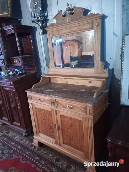 Toaletka z Lustrem Kryształowym i Marmurem Dąb