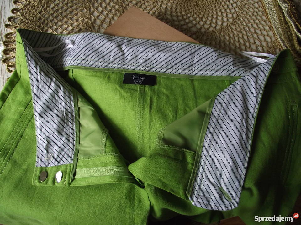 AMGIELSKIE SPODNIE Z LNU DO KOLAN r 48