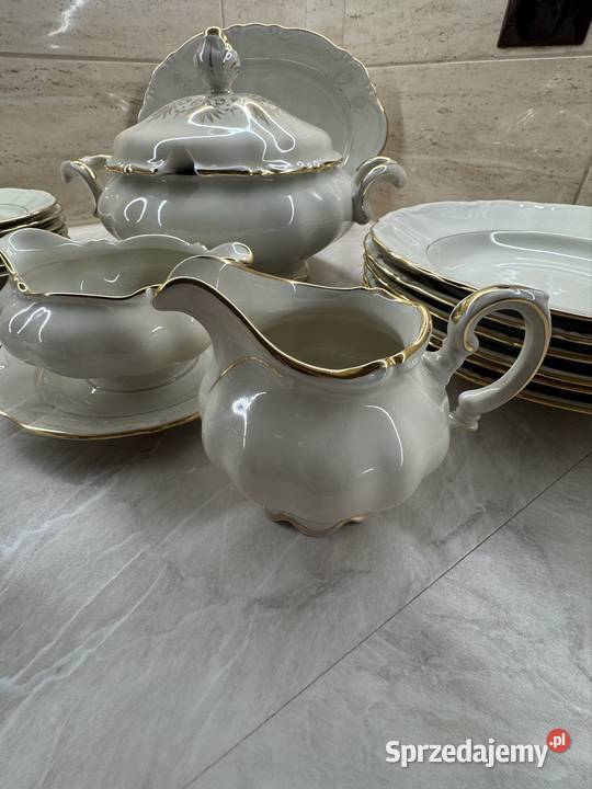 Elegancki serwis obiadowy Bavaria kolor ecru Porcelana i szkło Biłgoraj