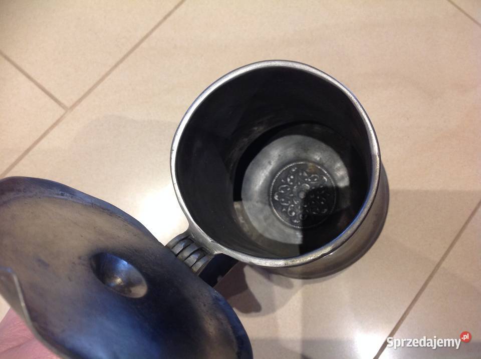 Stary Kufel cynowy z klapką Sygnowany lubuskie Nowa Sól