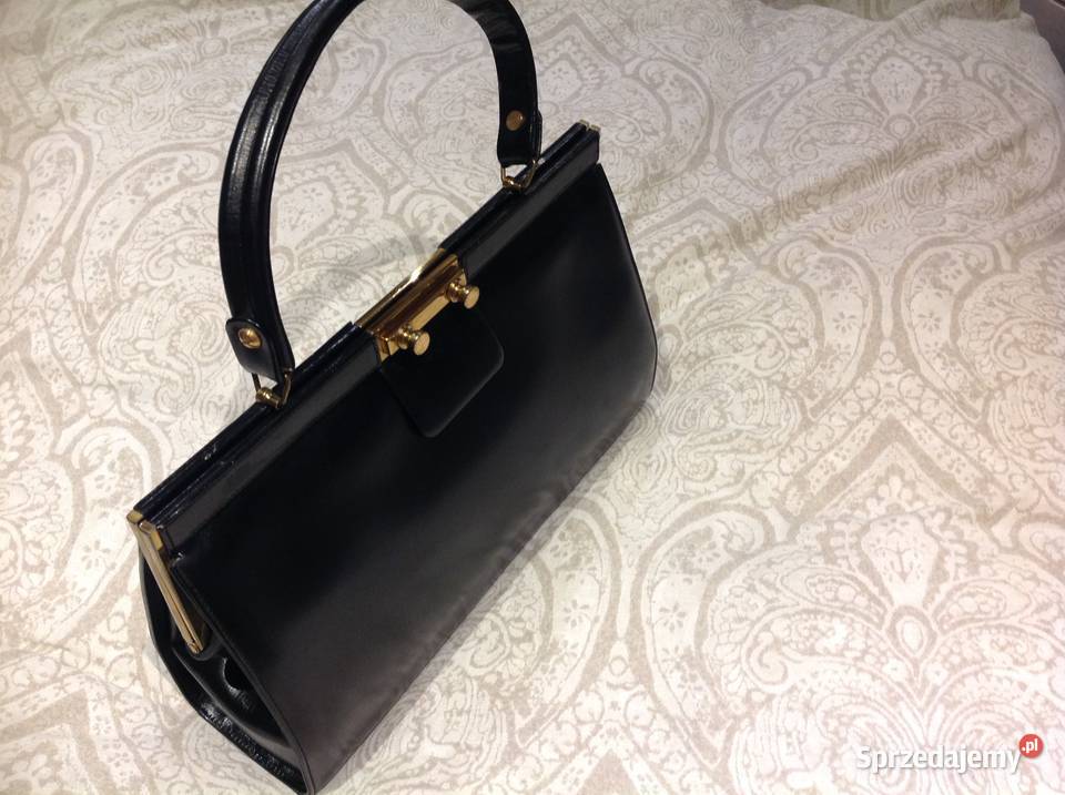 Kuferek Torebka Skórzana Damska Czarna Skóra 34cm