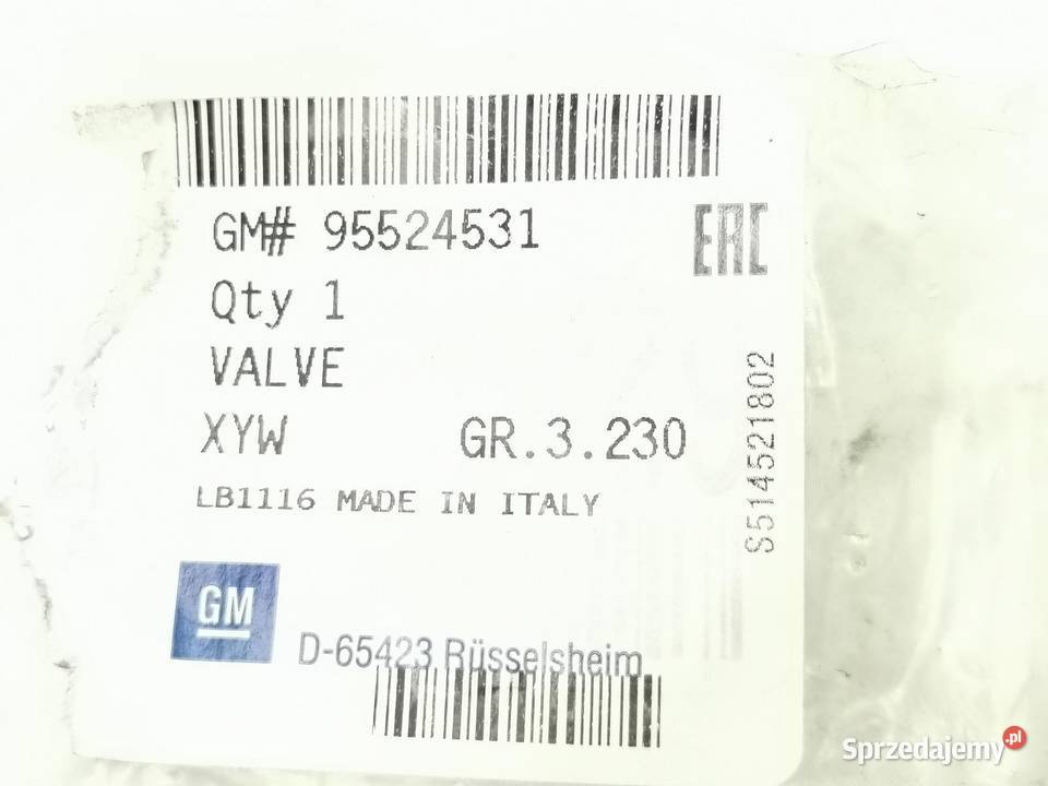 ZAWÓR LPG OPEL GM NOWY ORYGINAŁ 95524531