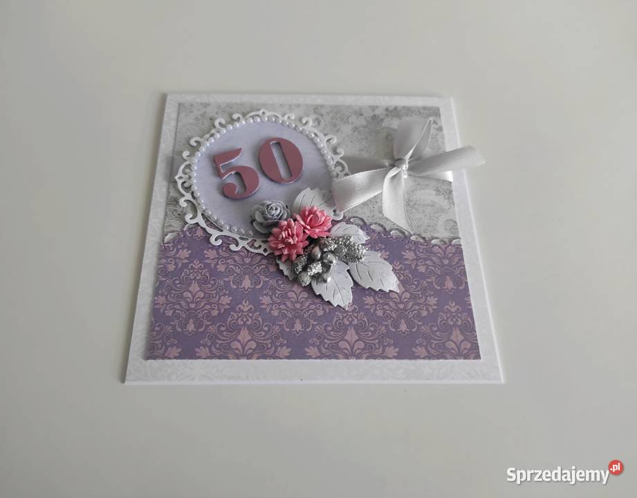 Kartka ręcznie robiona na urodziny 50 kwiaty