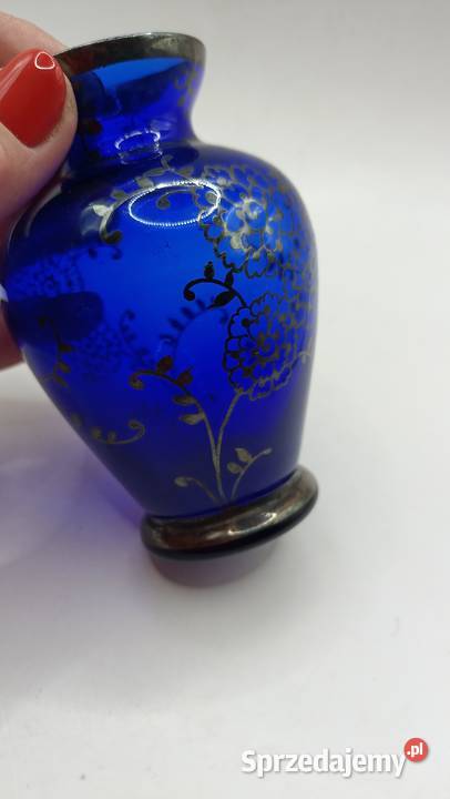 Wazon szklany vintage malowany srebrem Zamość