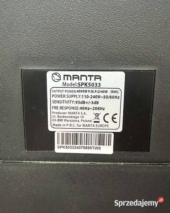 Głośnik przenośny Manta SPK5033 40 W Elbląg
