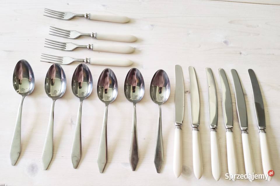 Sztućce bakelit imitacja kości słoniowej PRL dolnośląskie Wrocław