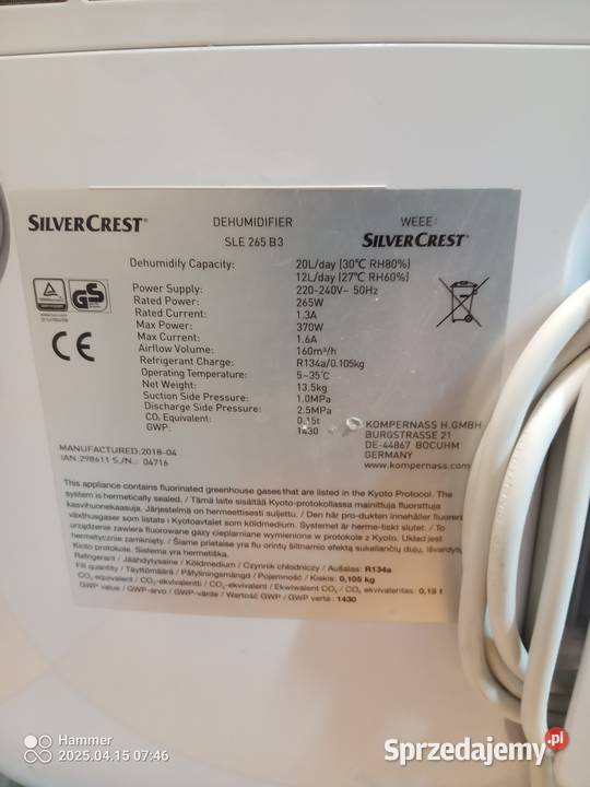 Osuszacz powietrza SLE 265 B3 Bolesławiec