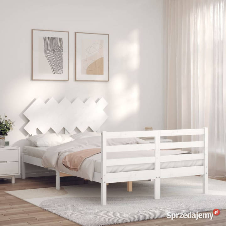 Rama łóżka z wezgłowiem biała lite drewno 125cm Warszawa