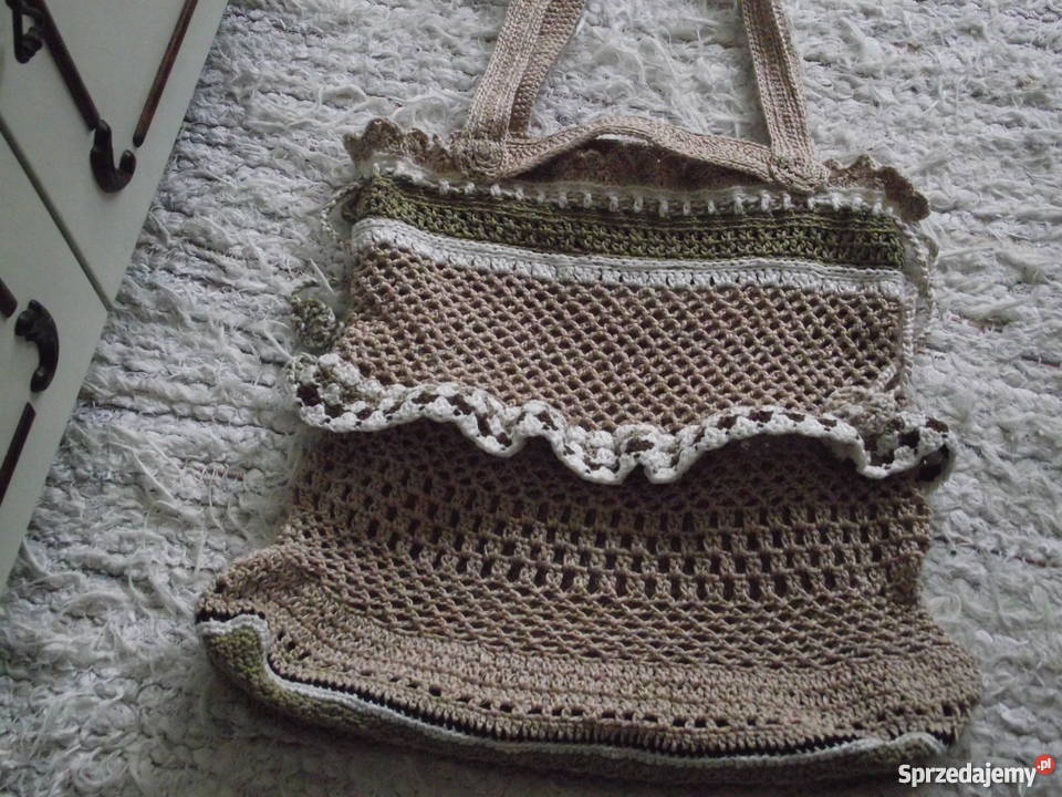 AUTORSKA TOREBKA SAKWA BAWEŁNIANA BIAŁO BEŻOWA Piła