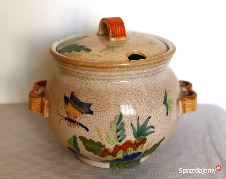 Duża ceramiczna waza malowana retro vintage PRL pomorskie Gdańsk